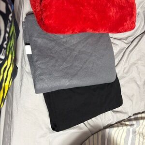 Red, black, and gray blanket set